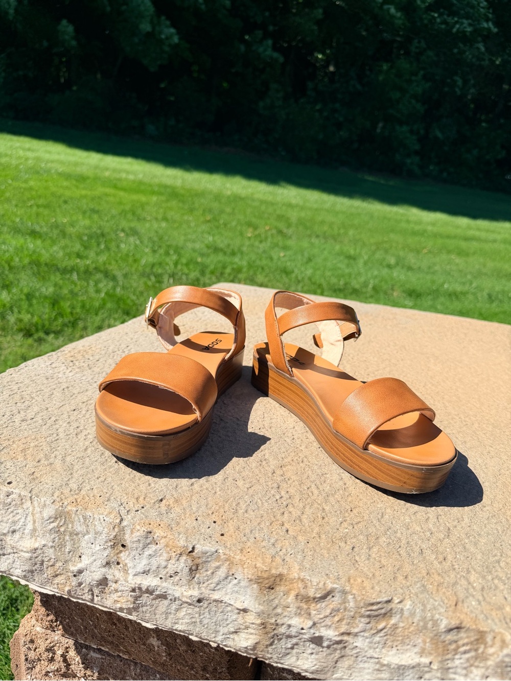Soda Women’s Tan Platform Sandals with Ankle Strap